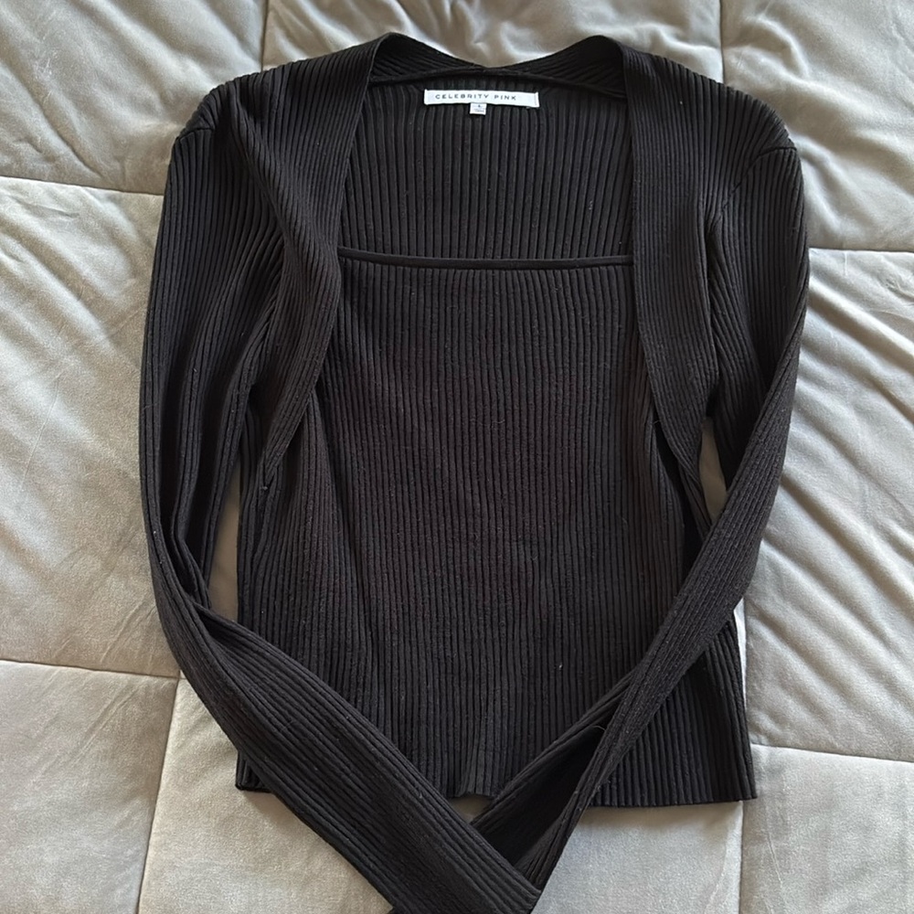 “Celebrity Pink” black long sleeve top